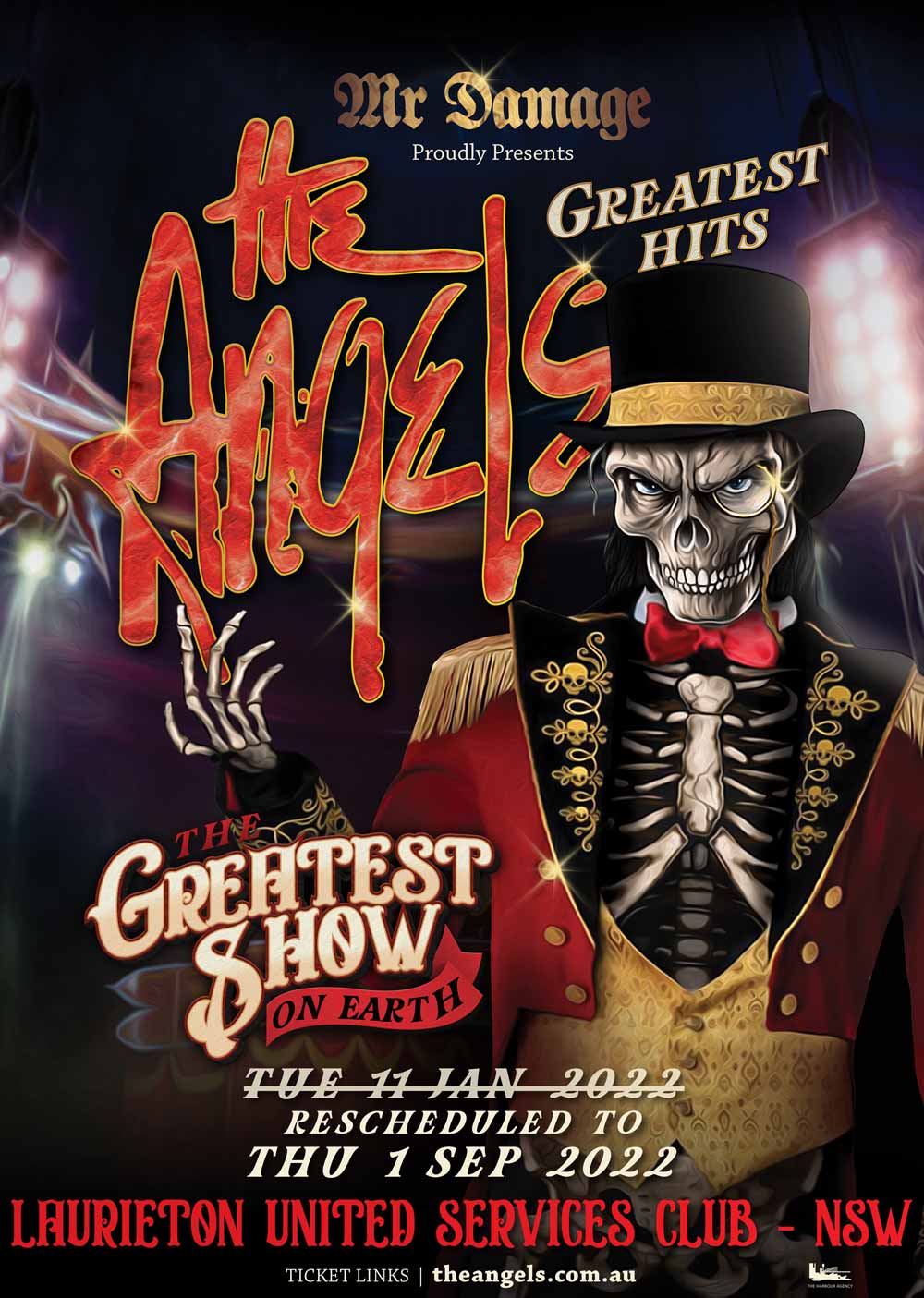 The Angels – The Greatest Show On Earth – Laurieton United Services Club – Thu 1st Sep – 2022 - Rescheduled Show - Poster