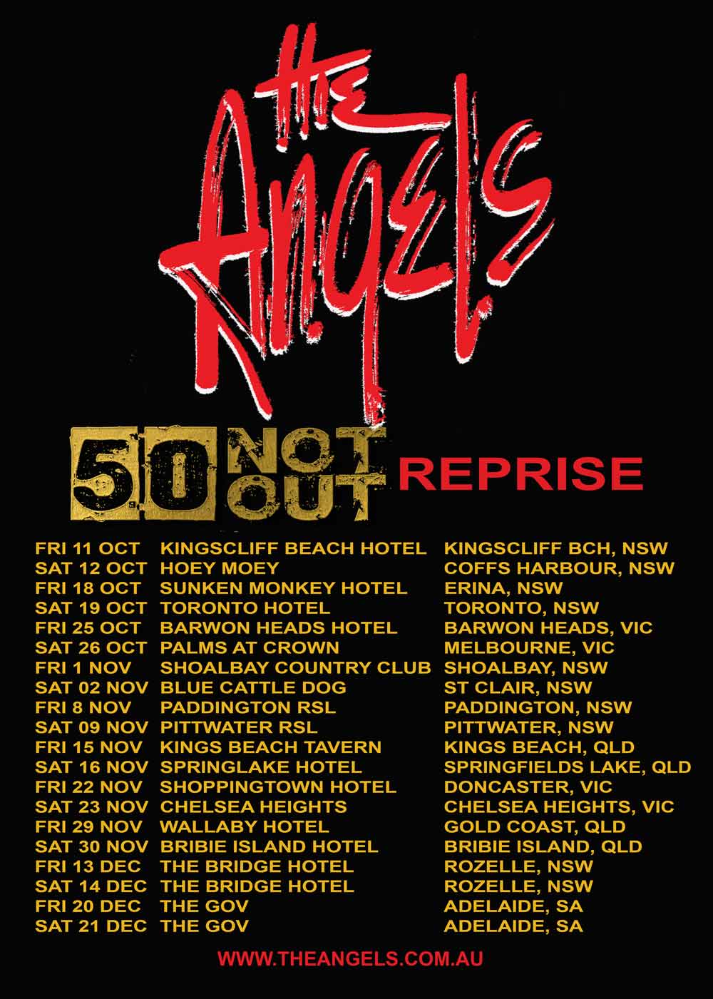 The Angels - 50 Not Out - Reprise - The 50th Anniversary Continues - Promotional Poster With Tour Dates