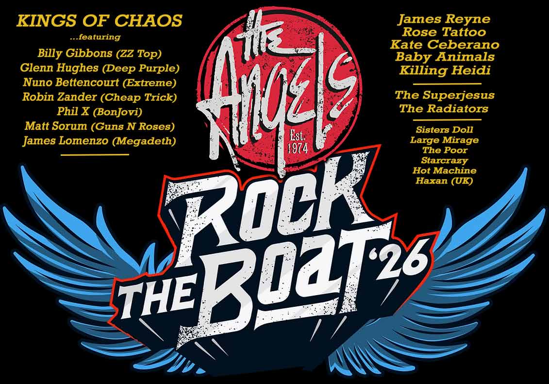 The Angels - Rock The Boat - 2026 - Presented By Choose Your Cruise - Promotional Image With List Of Artists