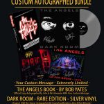 The Angels - Custom Autographed Bundle - Book - Silver Vinyl 'Dark Room' - 'Ninety Nine' CD - 'Go For Broke Live' CD - Promotional Image Collage Of Front Covers Plus Text Descriptions
