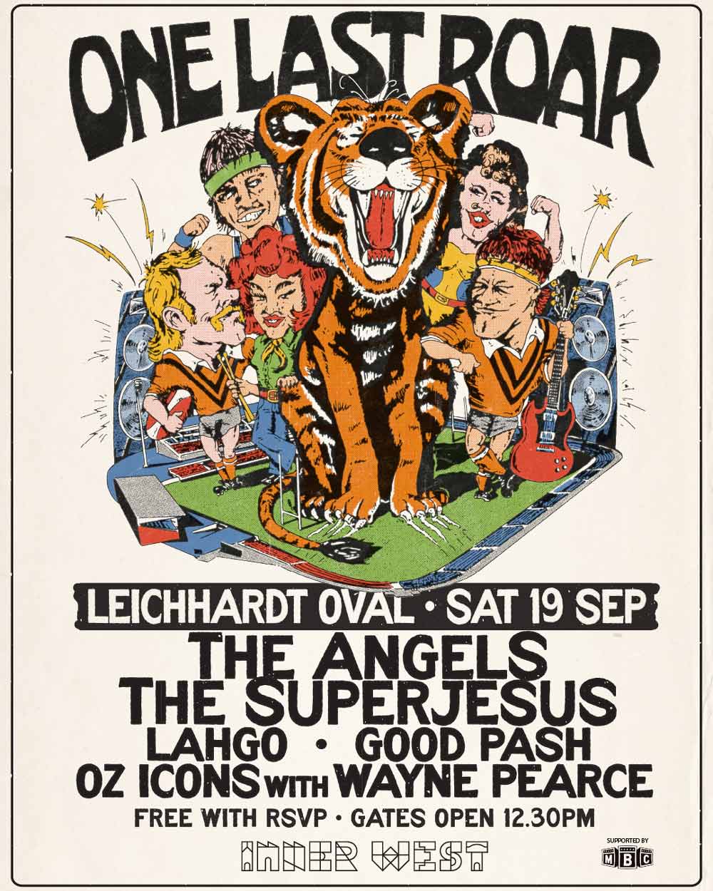 Promotional Poster - The Angels - One Last Roar - Leichhardt Oval - Sat 19th Sep - 2026 - With special guests The Superjesus, Lahgo, Good Pash & Oz Icons with Wayne Pearce